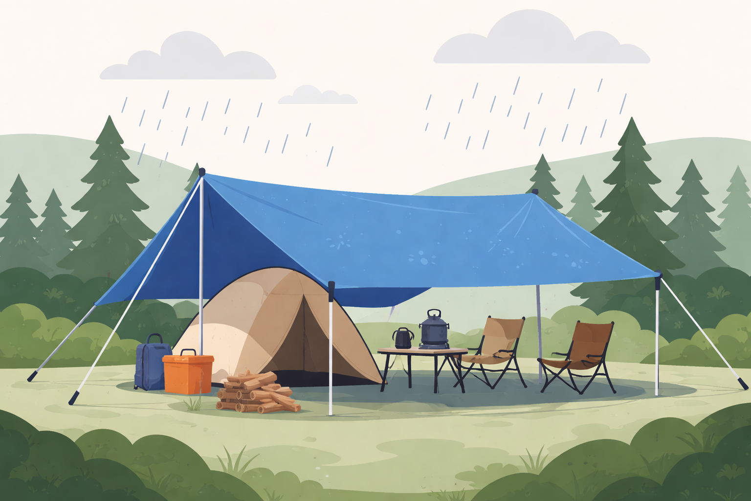 ブルーシートは雨キャンプの心強い味方